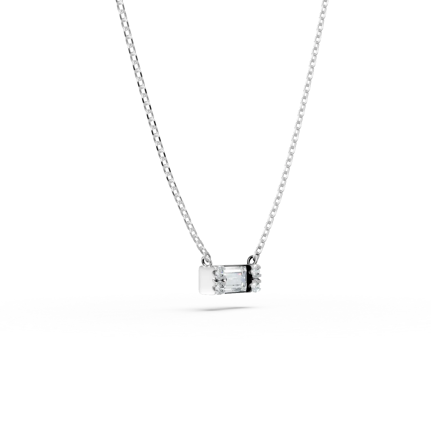 Lant cu pandantiv geometric din aur alb cu diamante de 0.2ct