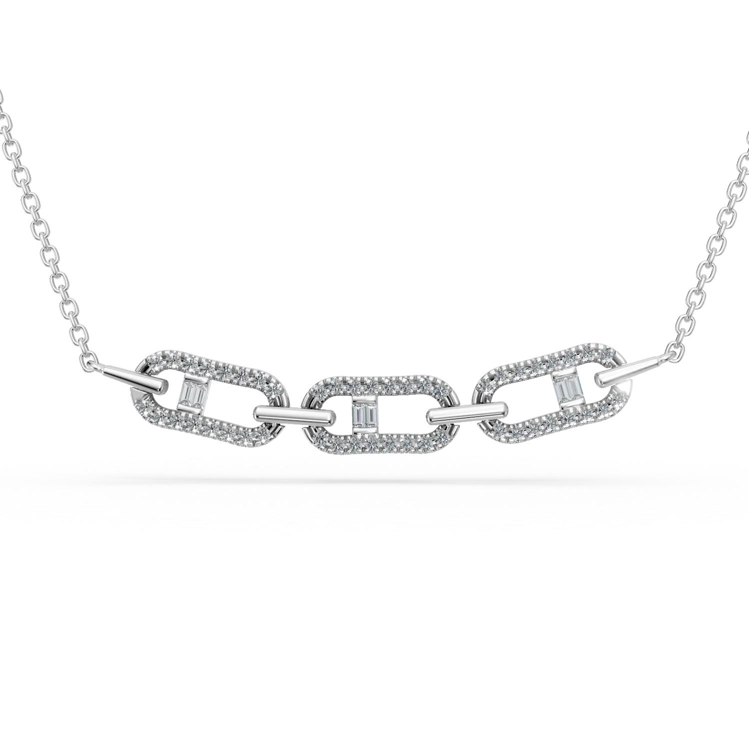 Lant cu pandantiv geometric din aur alb cu diamante de 0.3ct