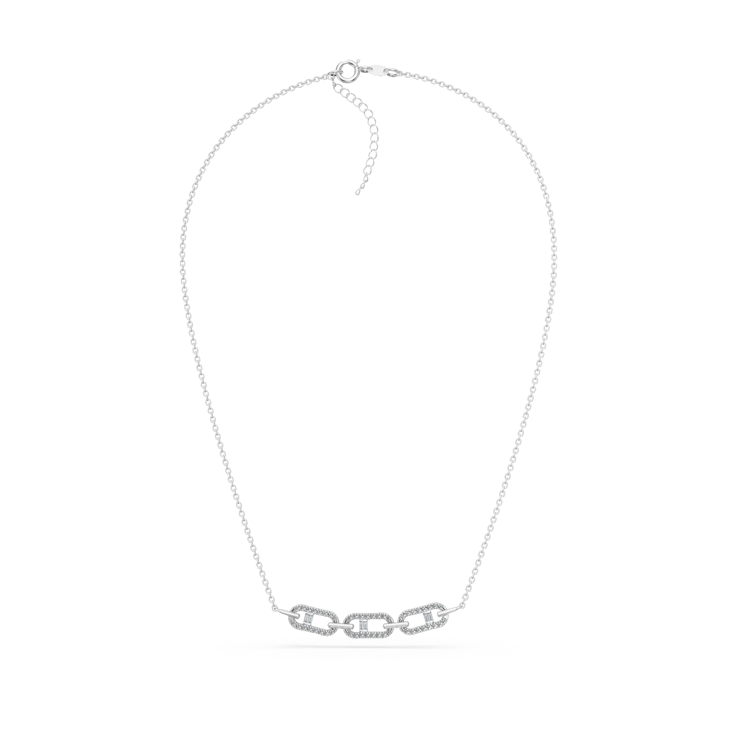 Lant cu pandantiv geometric din aur alb cu diamante de 0.3ct