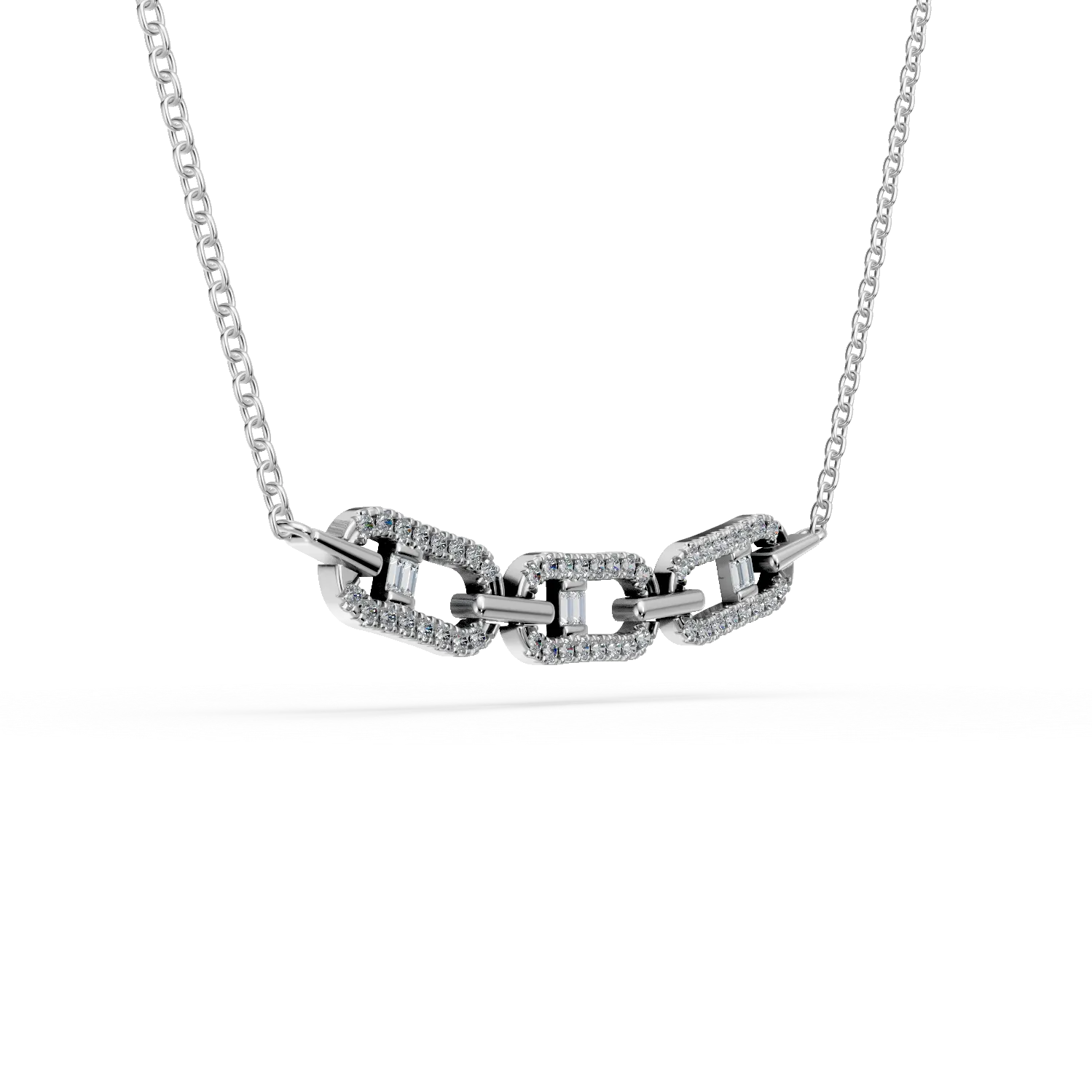 Lant cu pandantiv geometric din aur alb cu diamante de 0.3ct