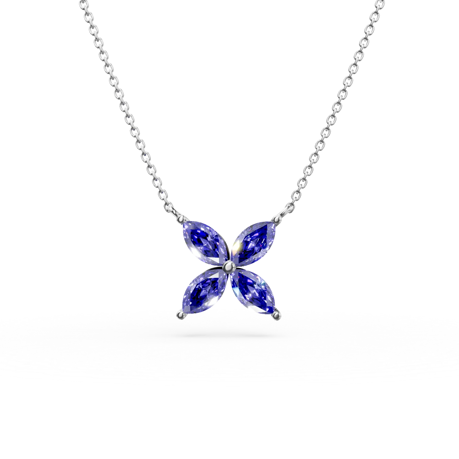 Lant cu pandantiv floare din aur alb cu safire de 0.5ct