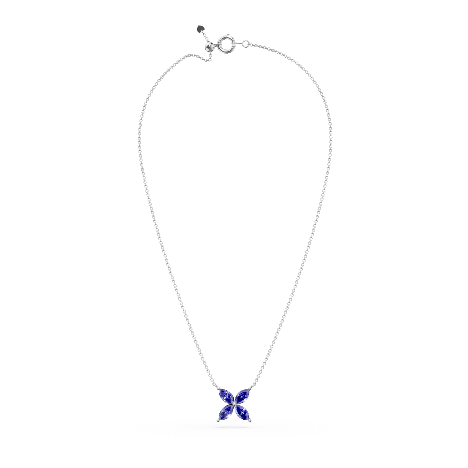 Lant cu pandantiv floare din aur alb cu safire de 0.5ct - imagine 2
