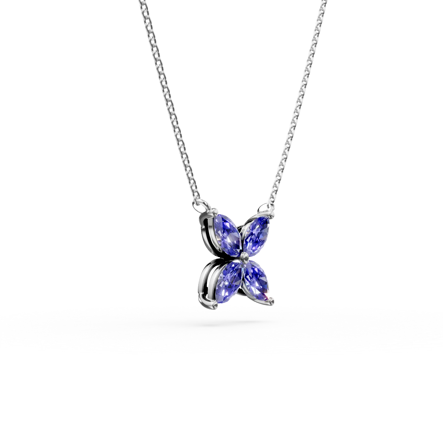 Lant cu pandantiv floare din aur alb cu safire de 0.5ct - imagine 3