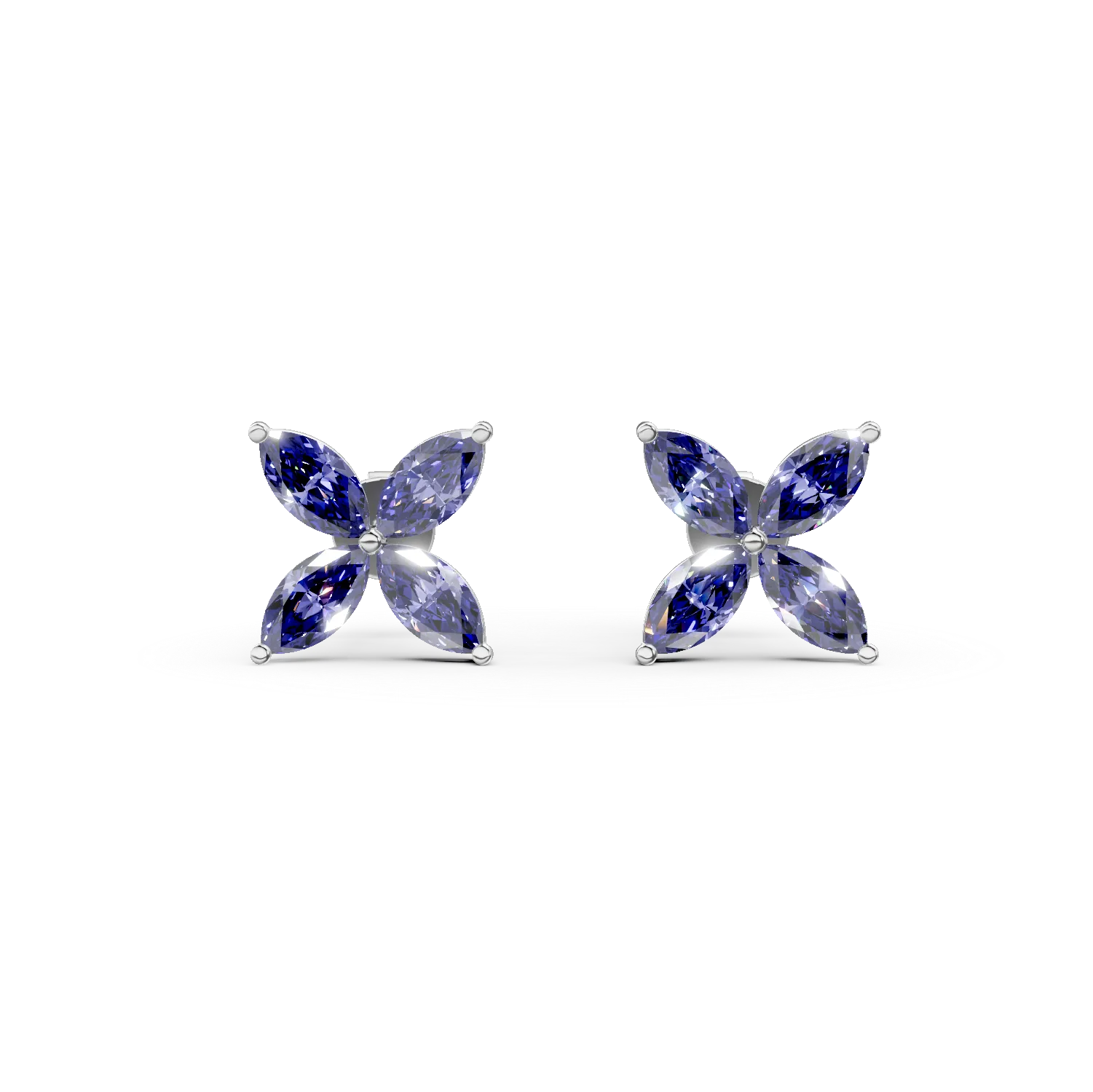 Cercei floare din aur alb cu safire de 1ct