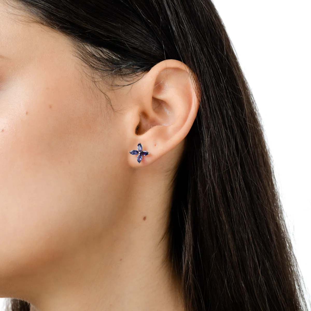 Cercei floare din aur alb cu safire de 1ct - imagine 3
