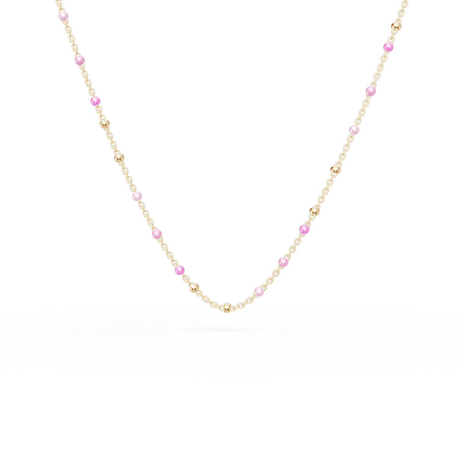 Lant cu bilute roz din argint galben