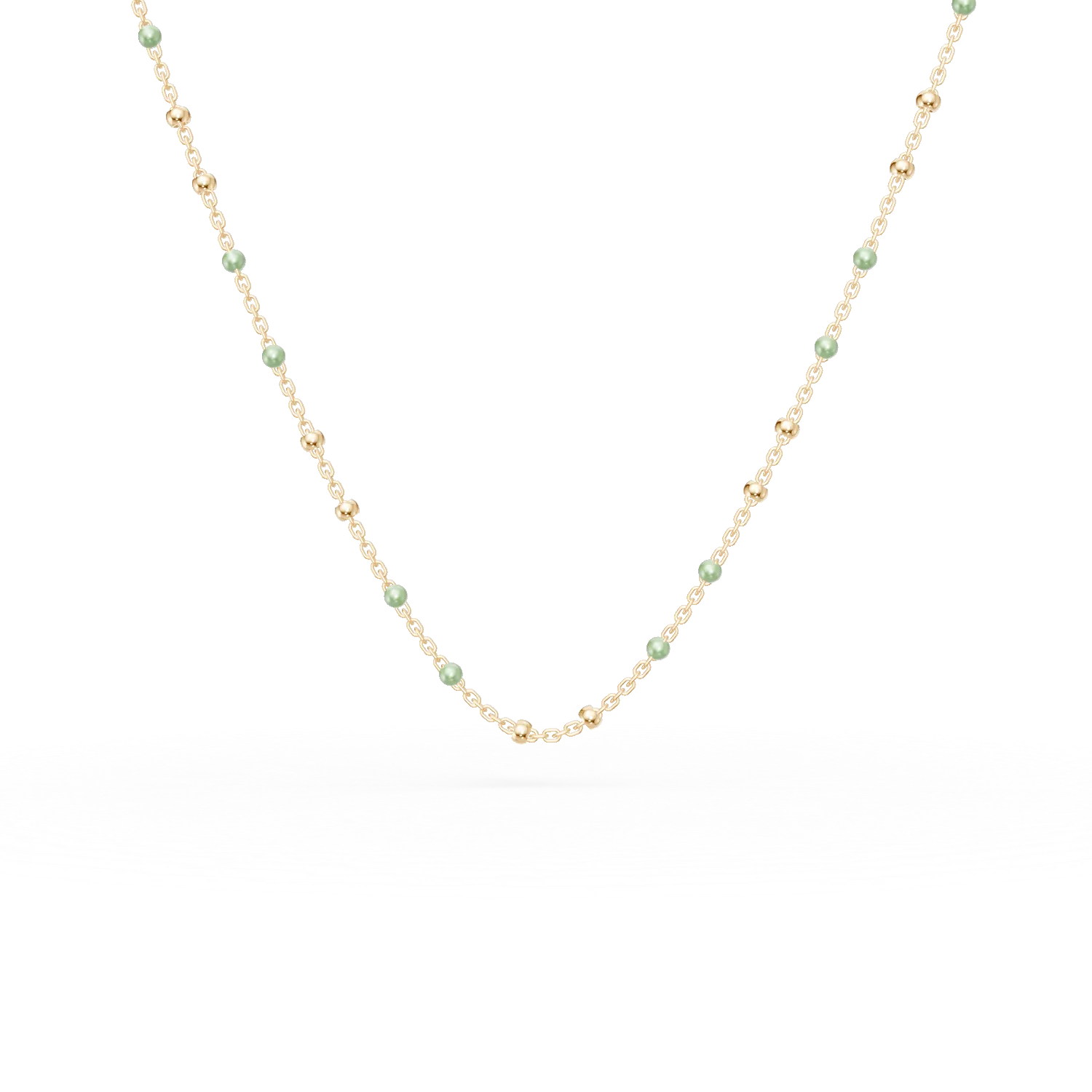 Lant cu bilute verzi din argint galben