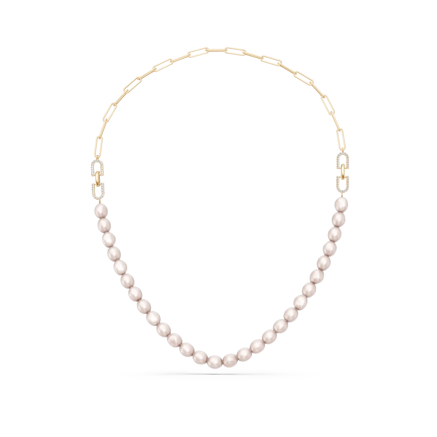 Lant din argint galben cu perle sintetice si zirconii