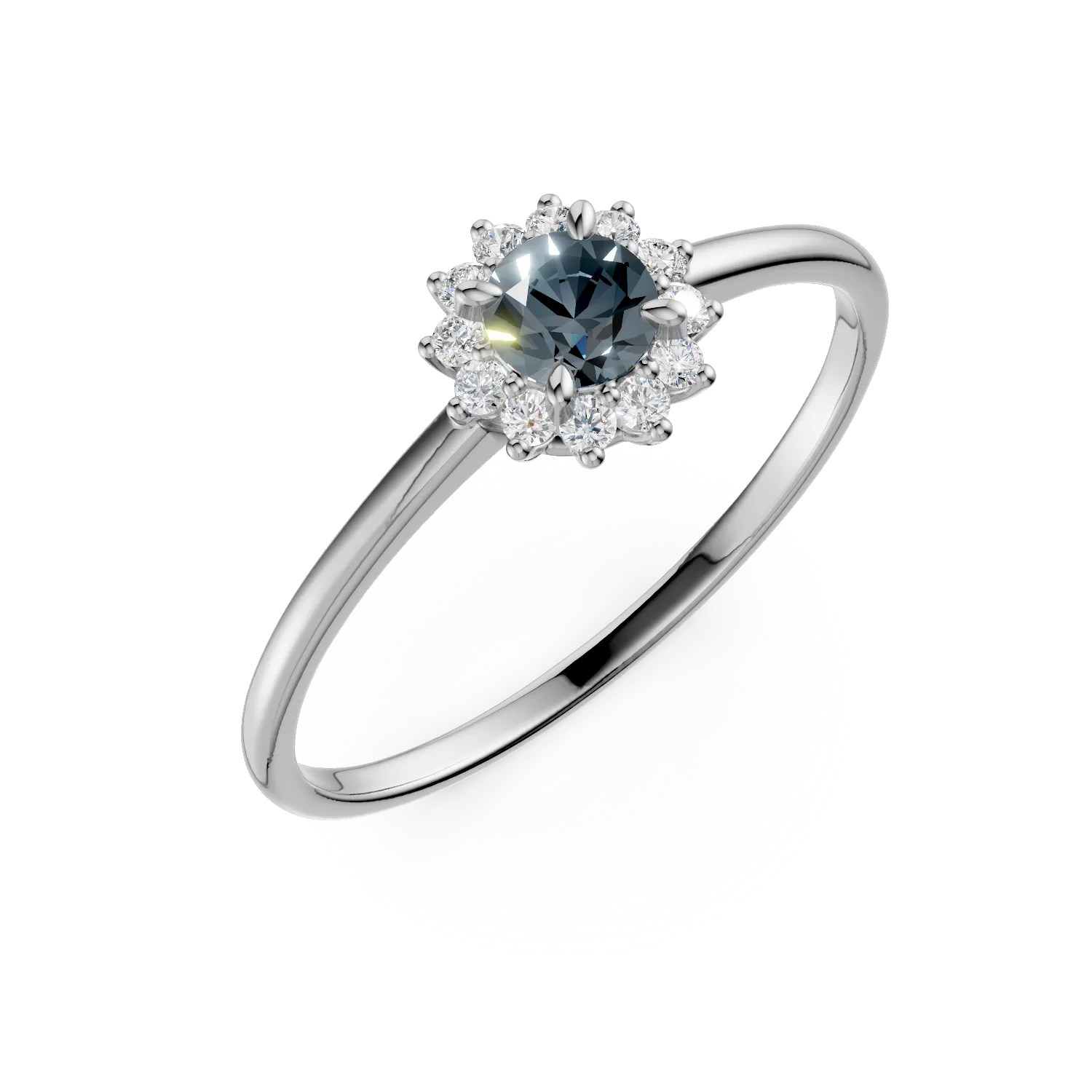 Inel din aur alb cu topaz london blue de 0.1ct si diamante de 0.1ct create in laborator