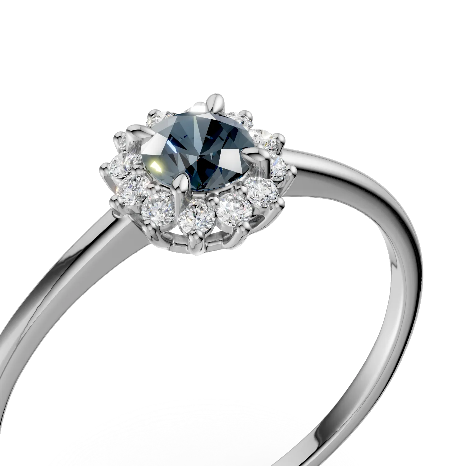 Inel din aur alb cu topaz london blue de 0.1ct si diamante de 0.1ct create in laborator