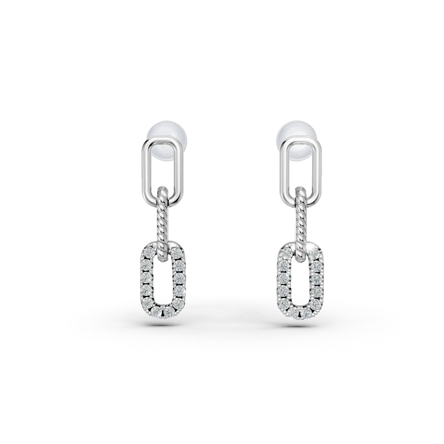 Cercei cu zale din aur alb cu diamante de 0.2ct create in laborator