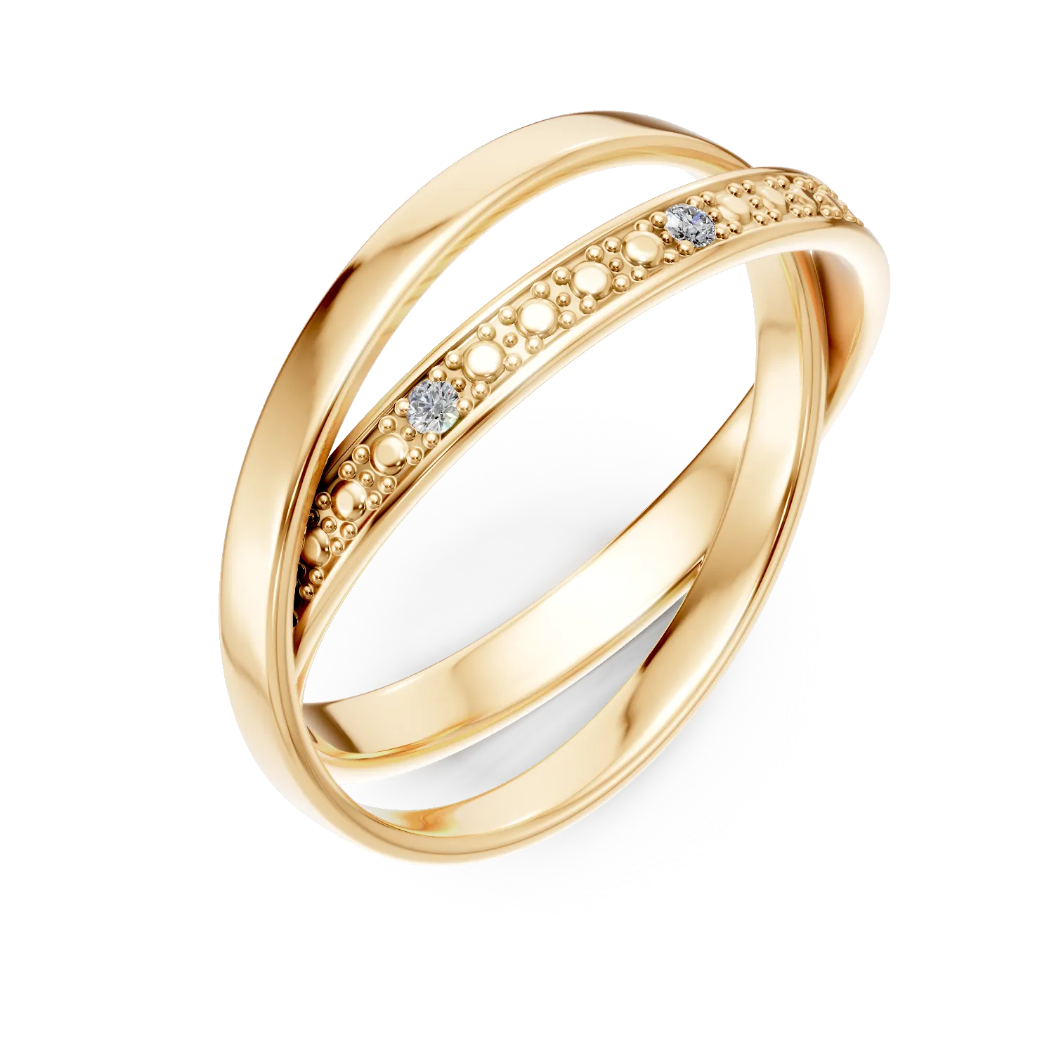 Inel dublu impletit din argint galben cu zirconii