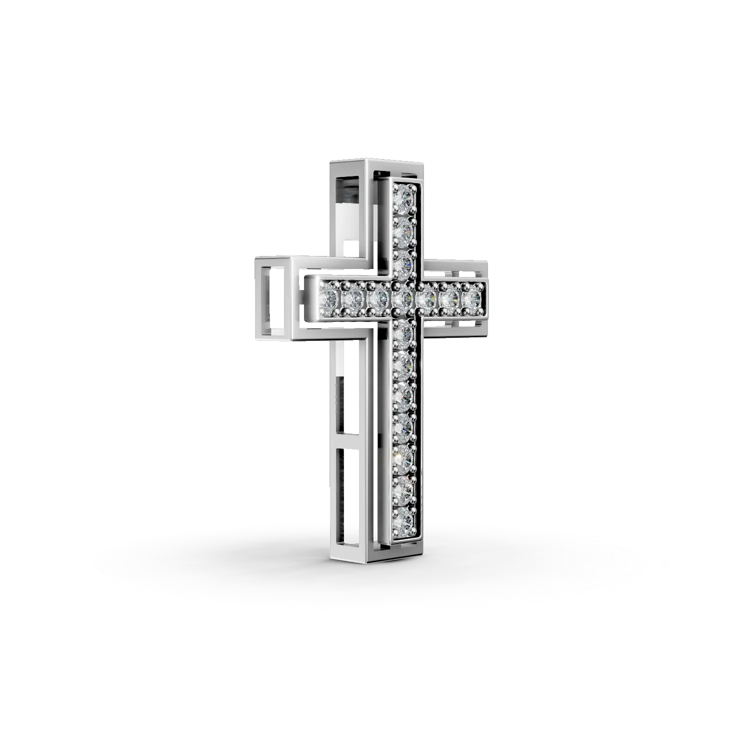 Pandantiv cruce din aur alb cu diamante de 0.1ct create in laborator - imagine 2