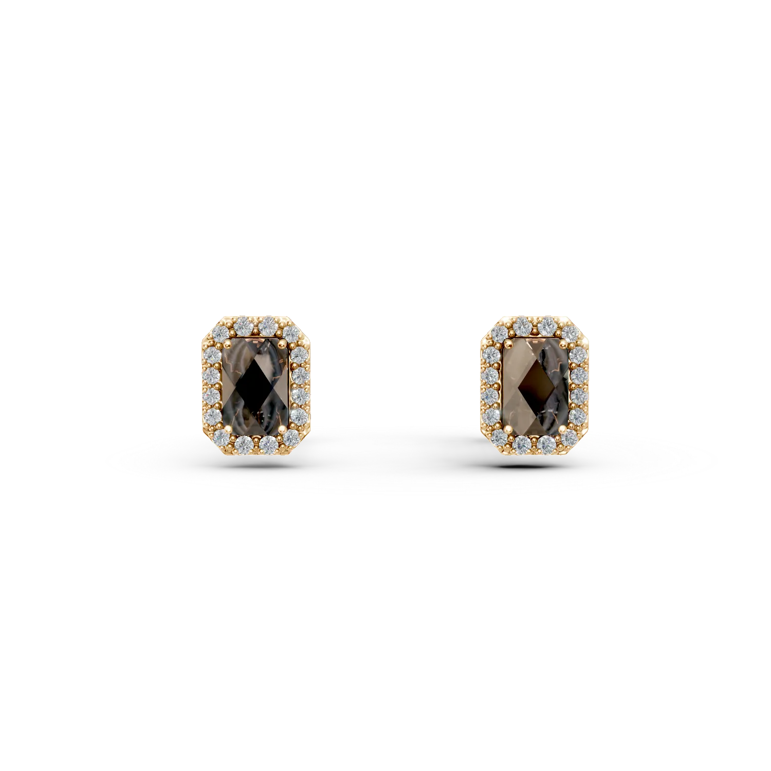 Cercei stud din aur galben cu zirconii maro