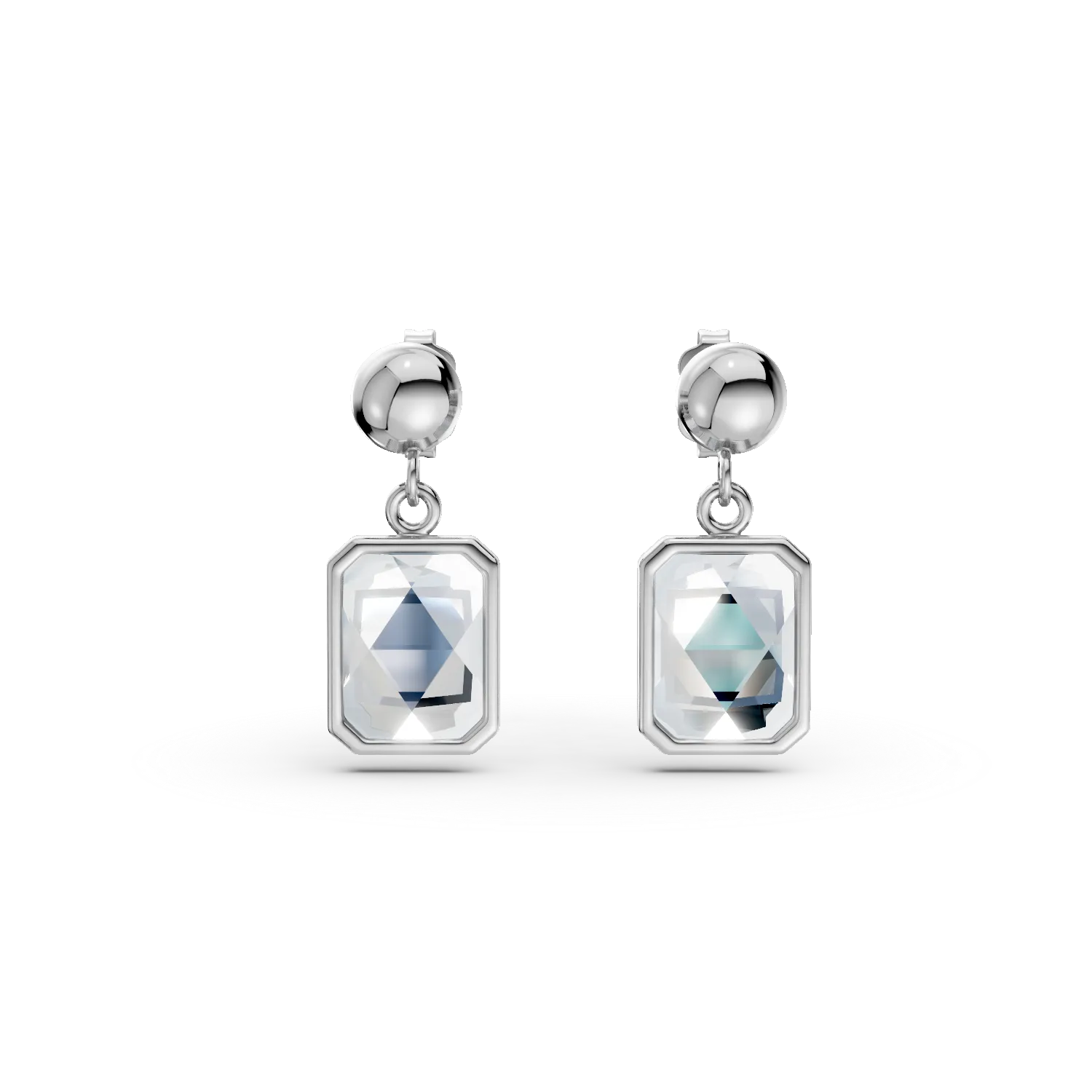 Cercei geometrici din aur alb cu zirconii