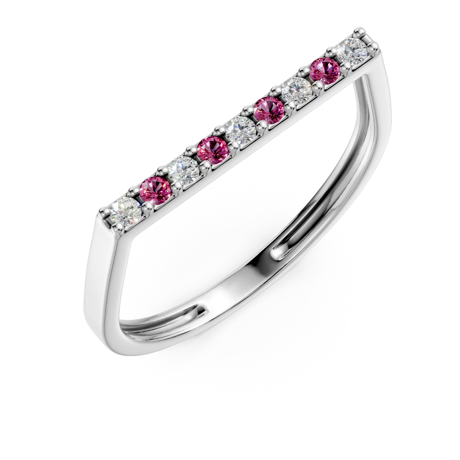 Inel drept din aur alb cu zirconii roz