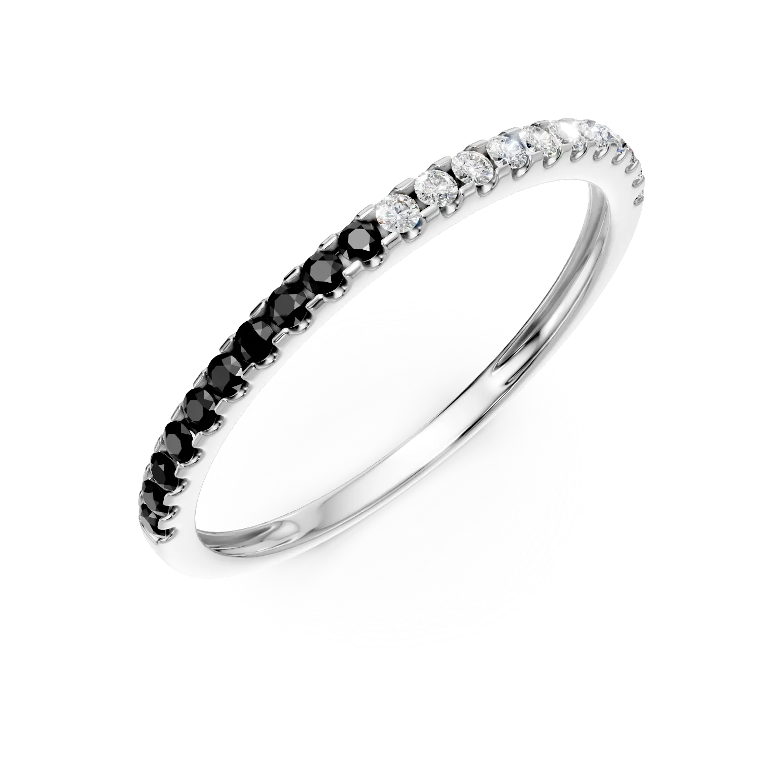 Inel semi eternity din aur alb cu zirconii albe si negre