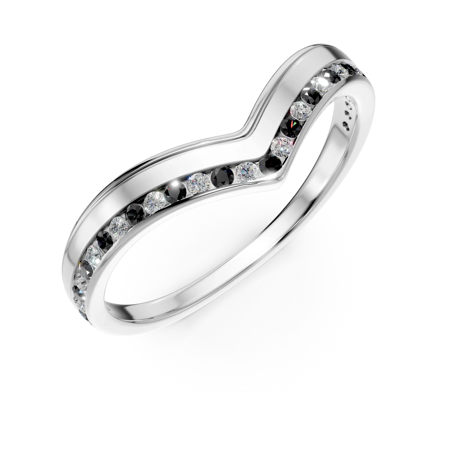 Inel semi eternity din aur alb cu zirconii albe si negre - imagine 8