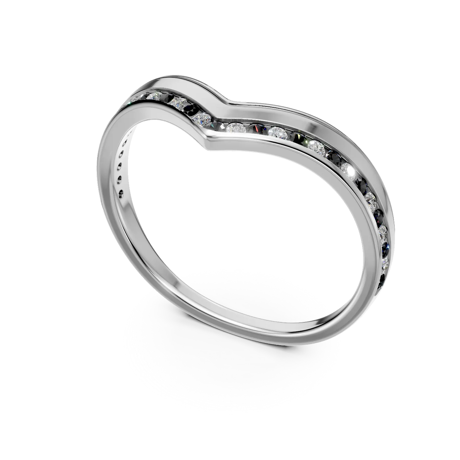 Inel semi eternity din aur alb cu zirconii albe si negre