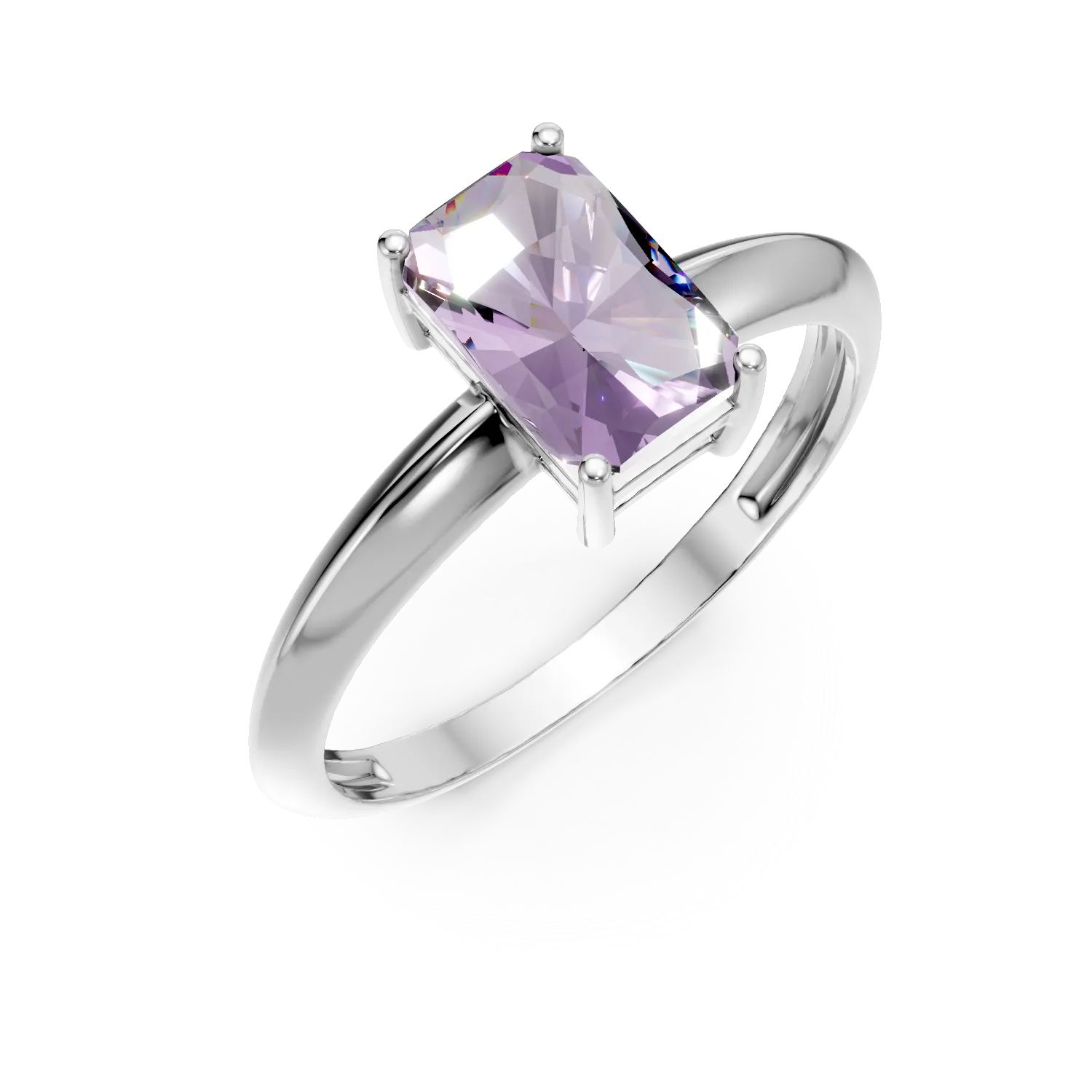 Inel din aur alb cu zirconia solitaire mov