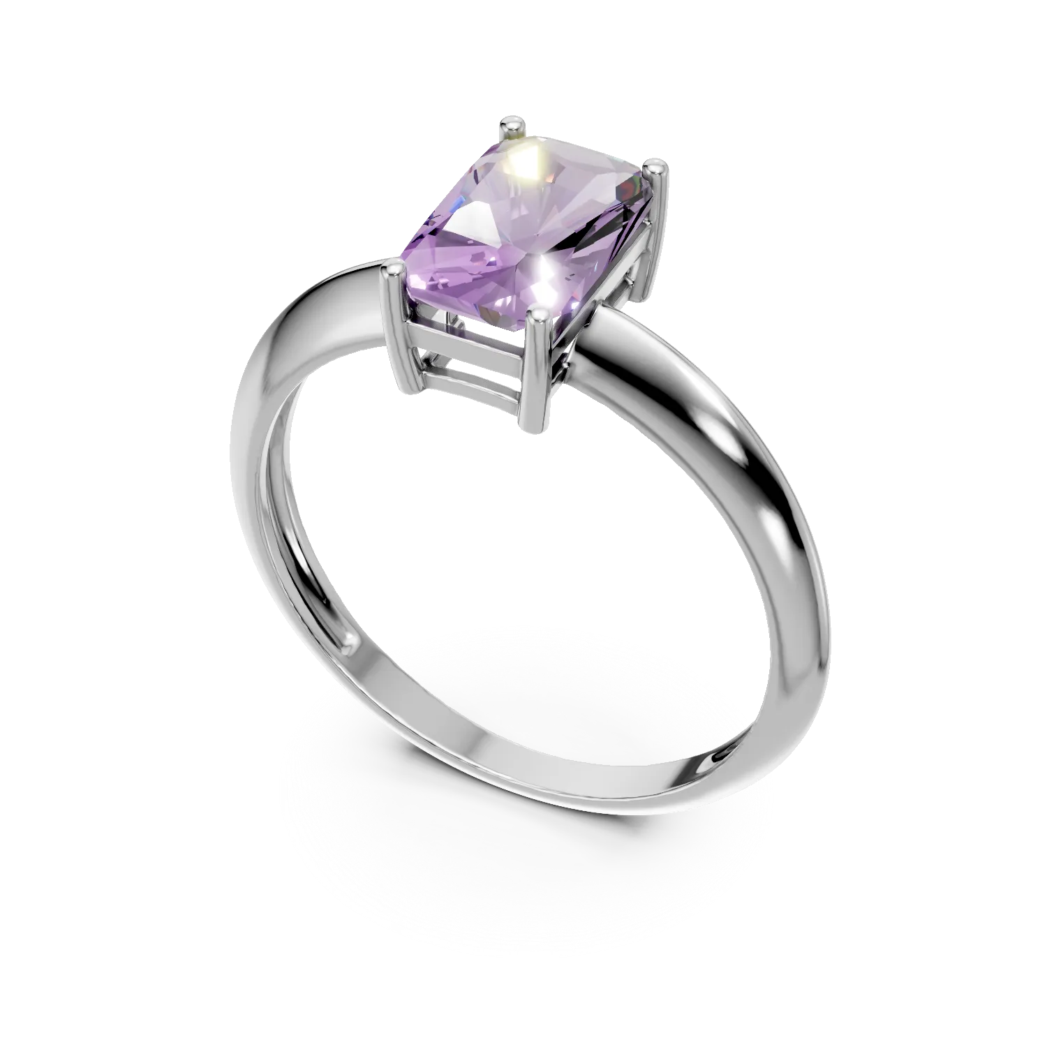 Inel din aur alb cu zirconia solitaire mov