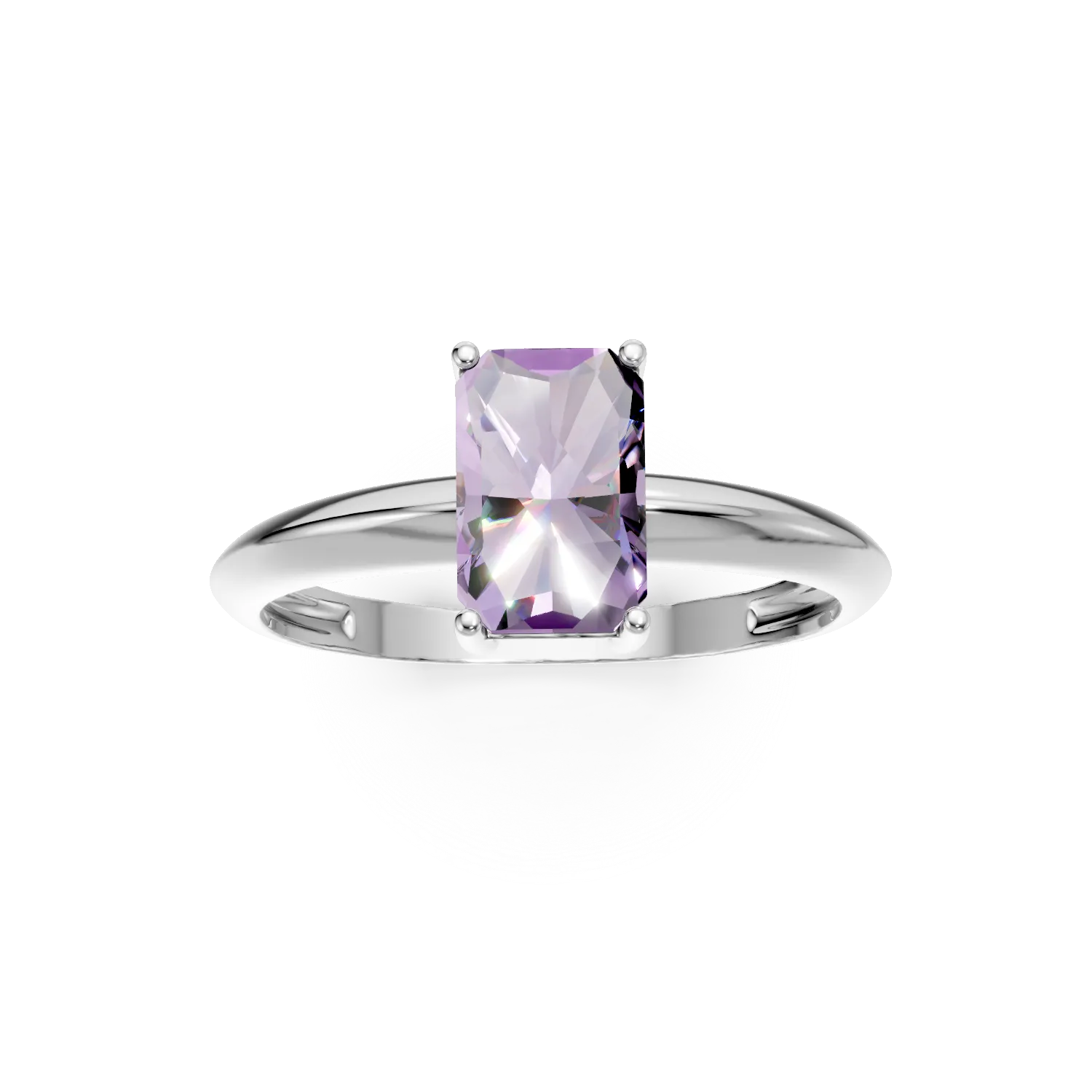 Inel din aur alb cu zirconia solitaire mov