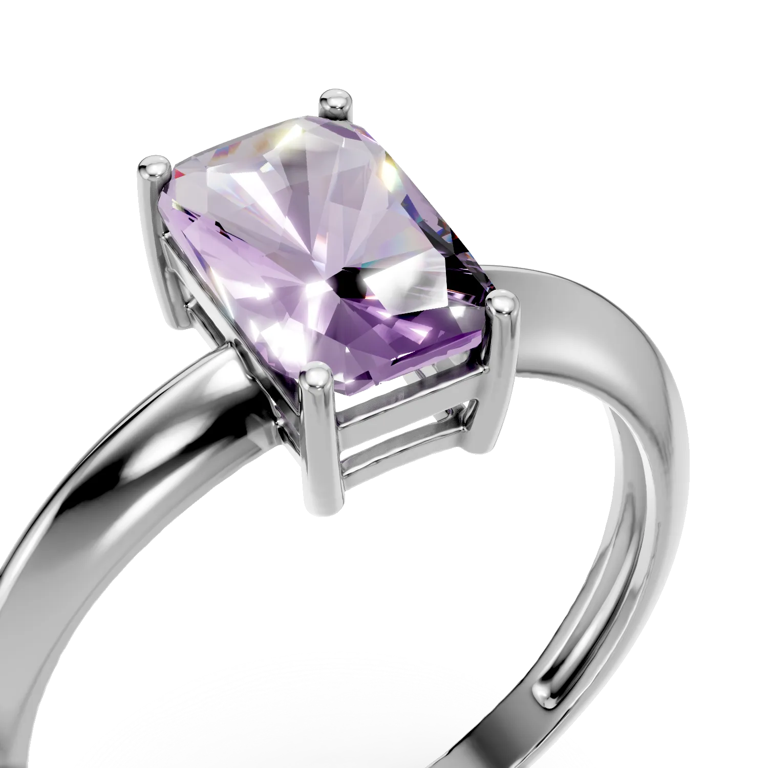 Inel din aur alb cu zirconia solitaire mov