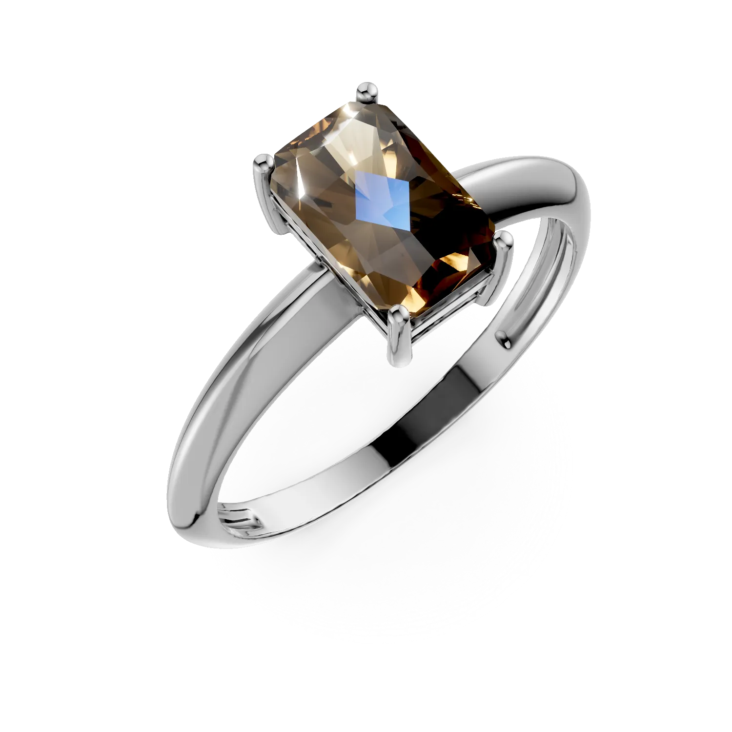 Inel din aur alb cu zirconia solitaire maro