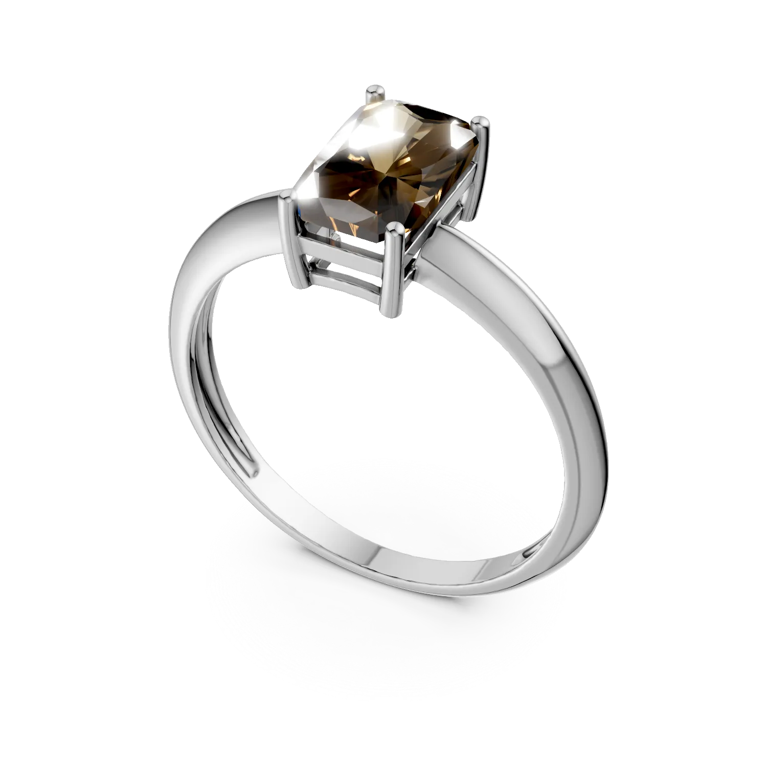 Inel din aur alb cu zirconia solitaire maro