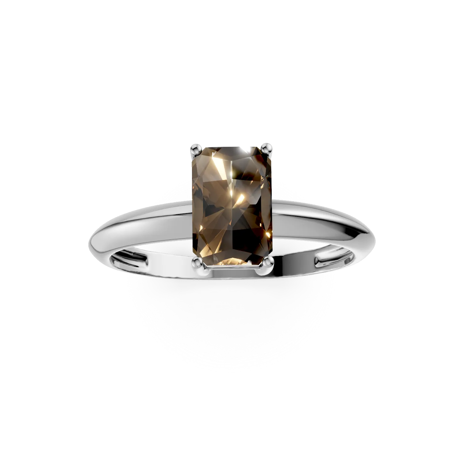Inel din aur alb cu zirconia solitaire maro