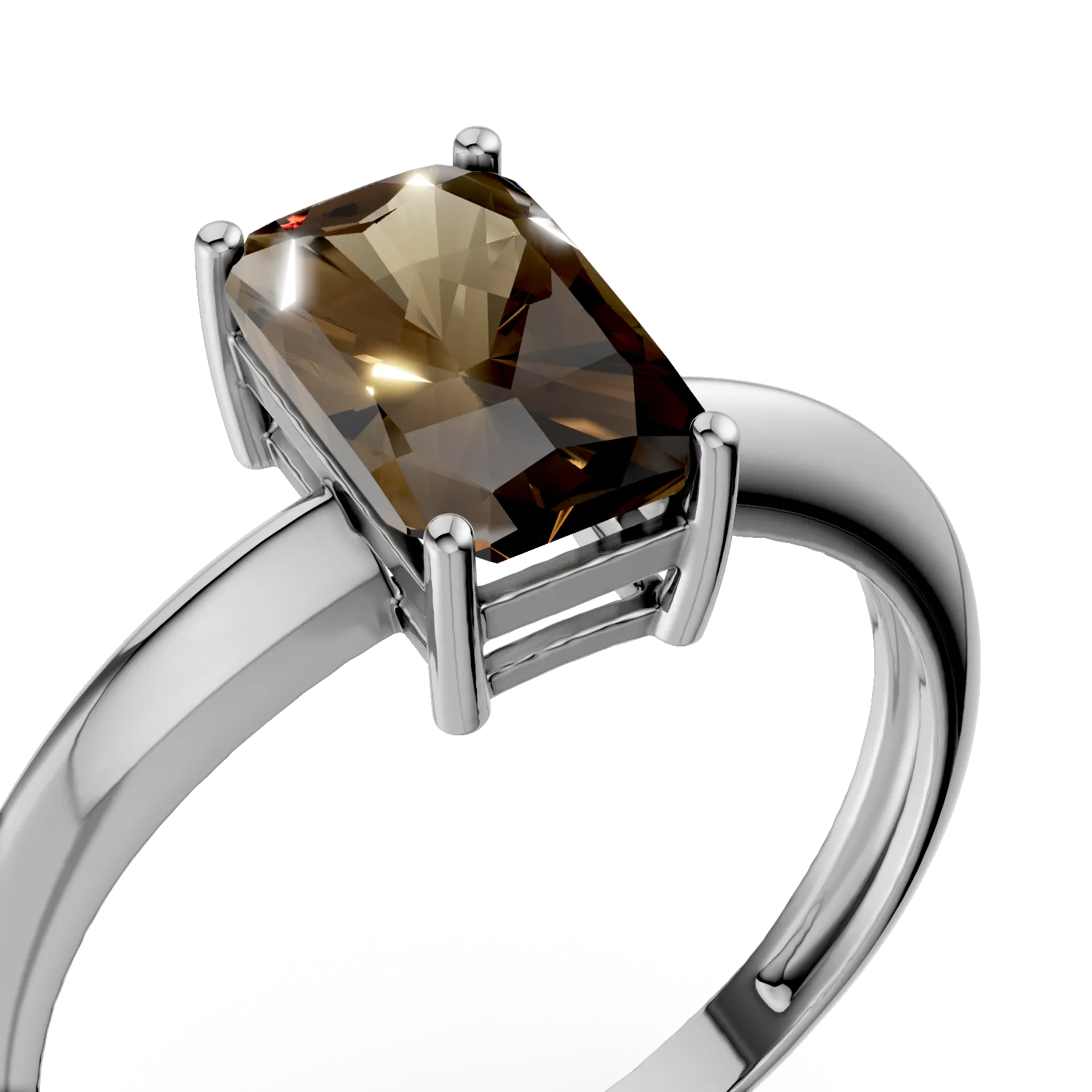 Inel din aur alb cu zirconia solitaire maro