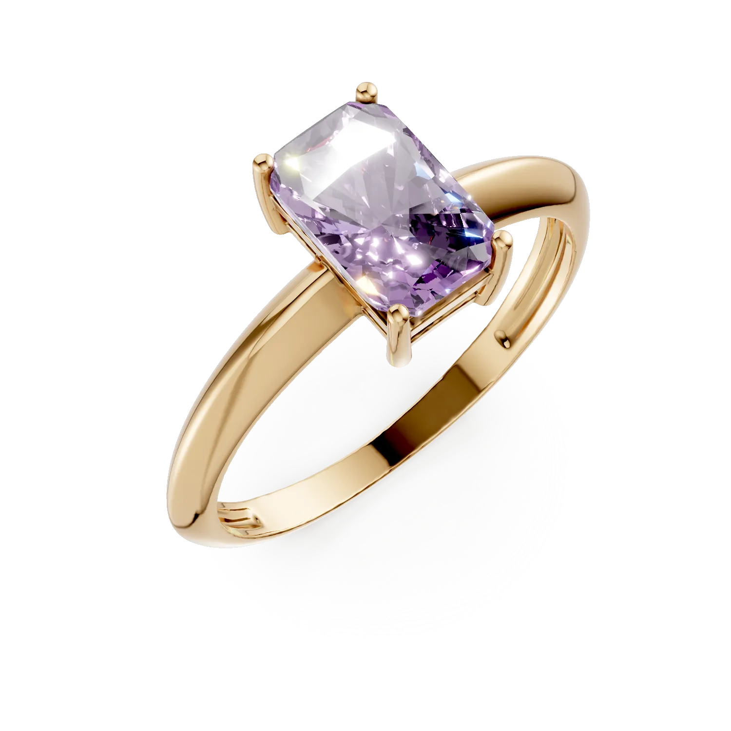 Inel din aur galben cu zirconia solitaire mov