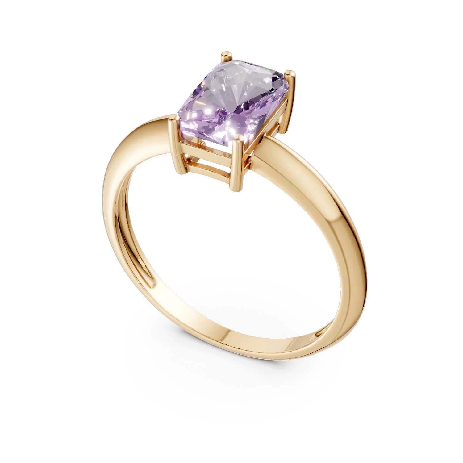 Inel din aur galben cu zirconia solitaire mov