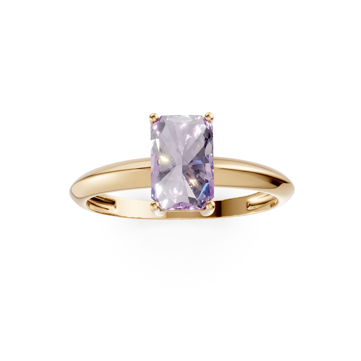 Inel din aur galben cu zirconia solitaire mov