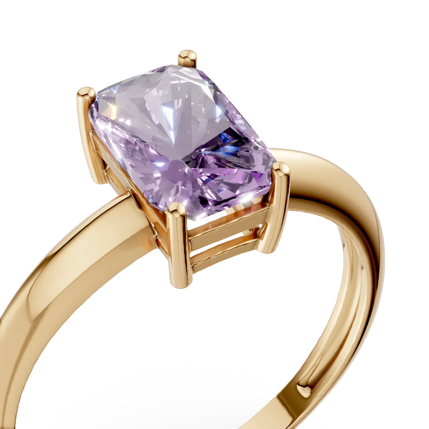 Inel din aur galben cu zirconia solitaire mov