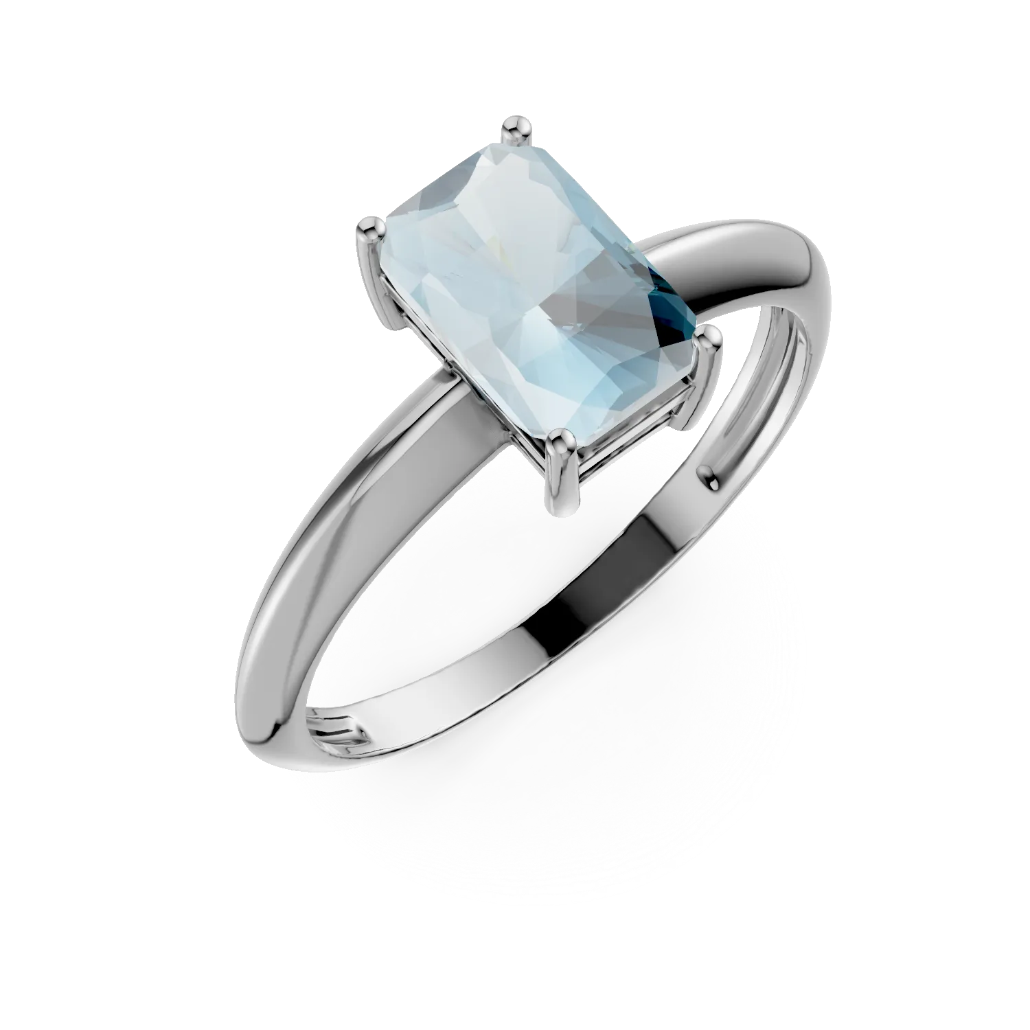 Inel din aur alb cu zirconia albastra solitaire