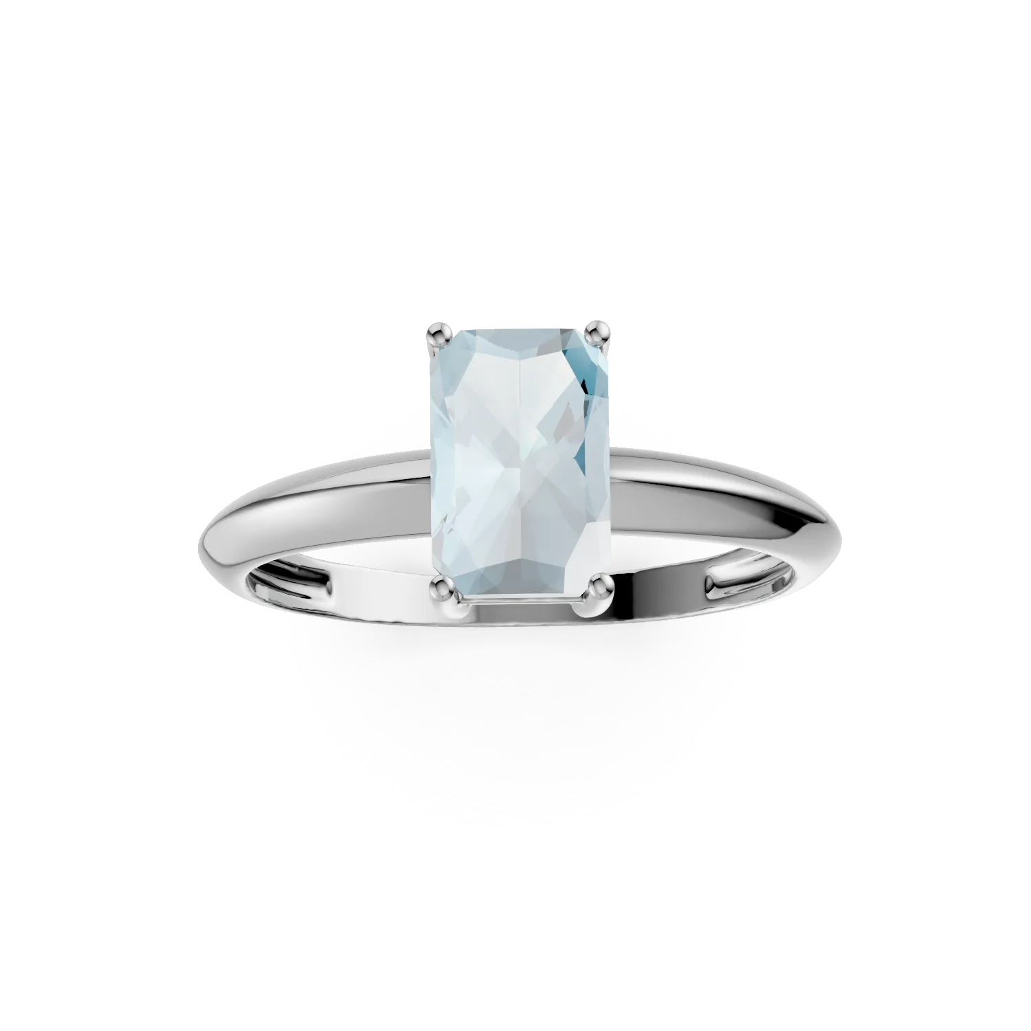 Inel din aur alb cu zirconia albastra solitaire