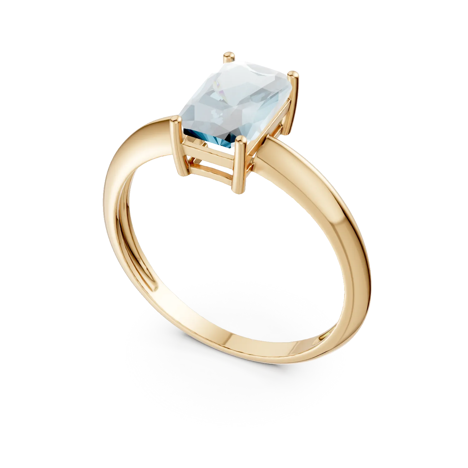 Inel din aur galben cu zirconia albastra solitaire