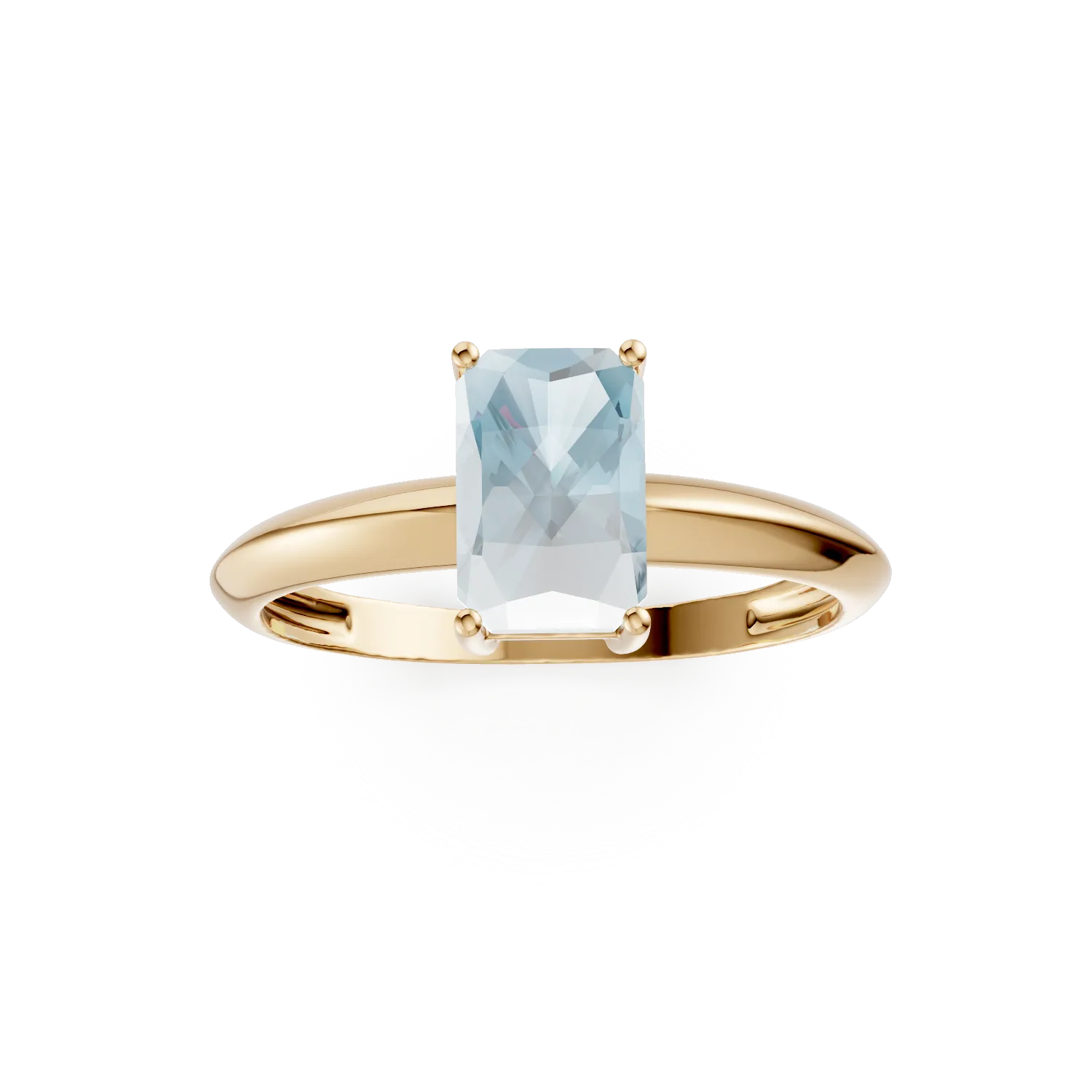 Inel din aur galben cu zirconia albastra solitaire