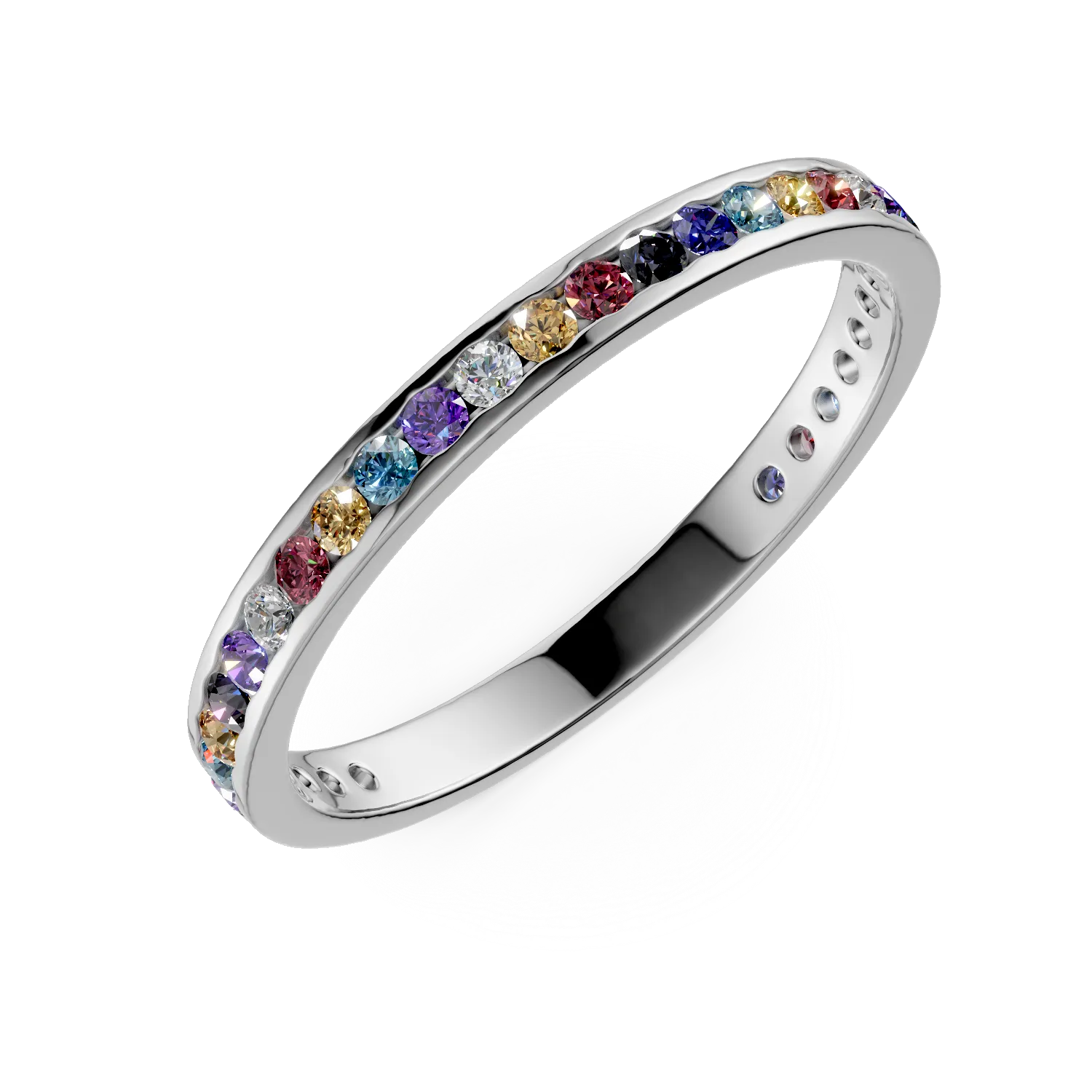 Inel semi eternity din aur alb cu zirconii multicolore