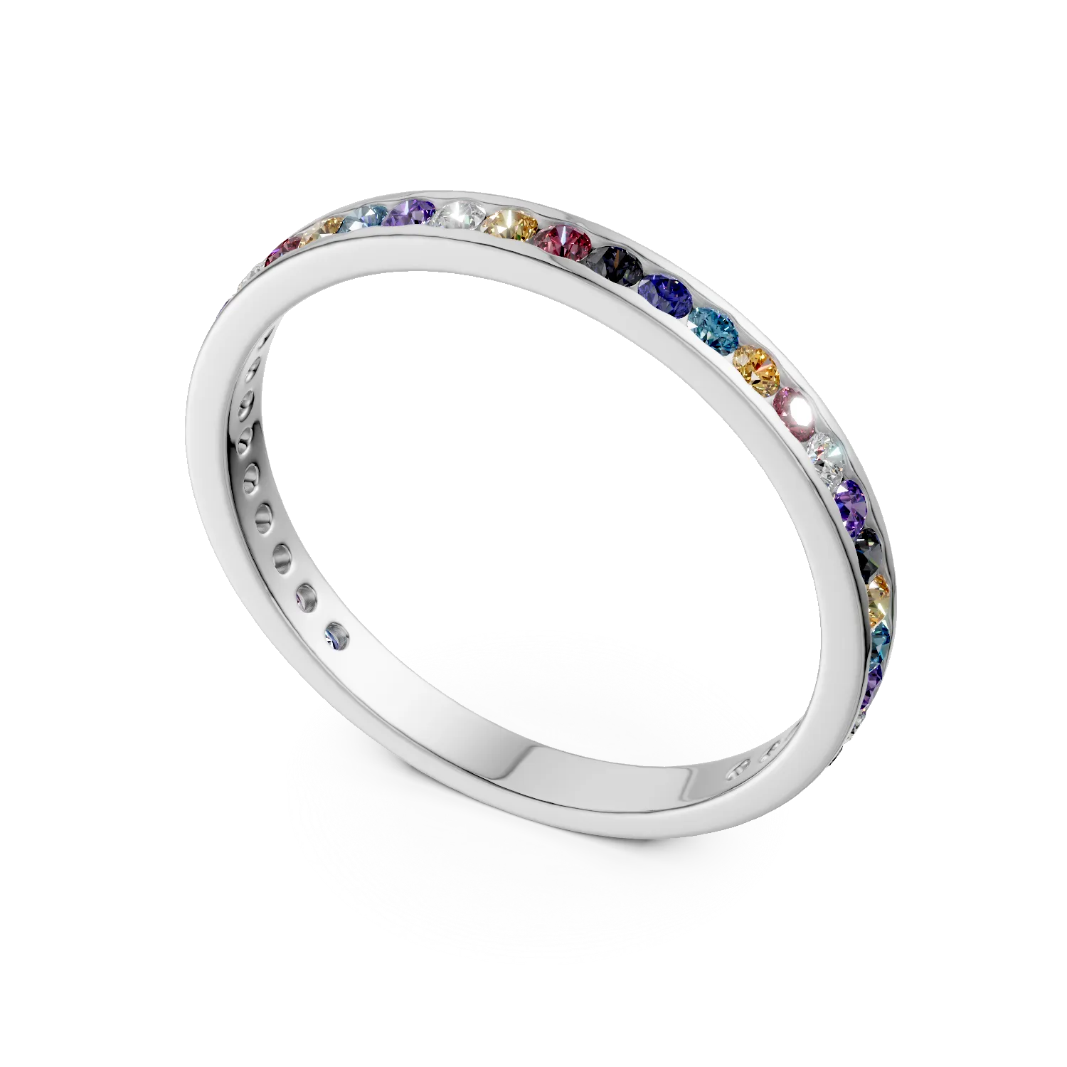 Inel semi eternity din aur alb cu zirconii multicolore