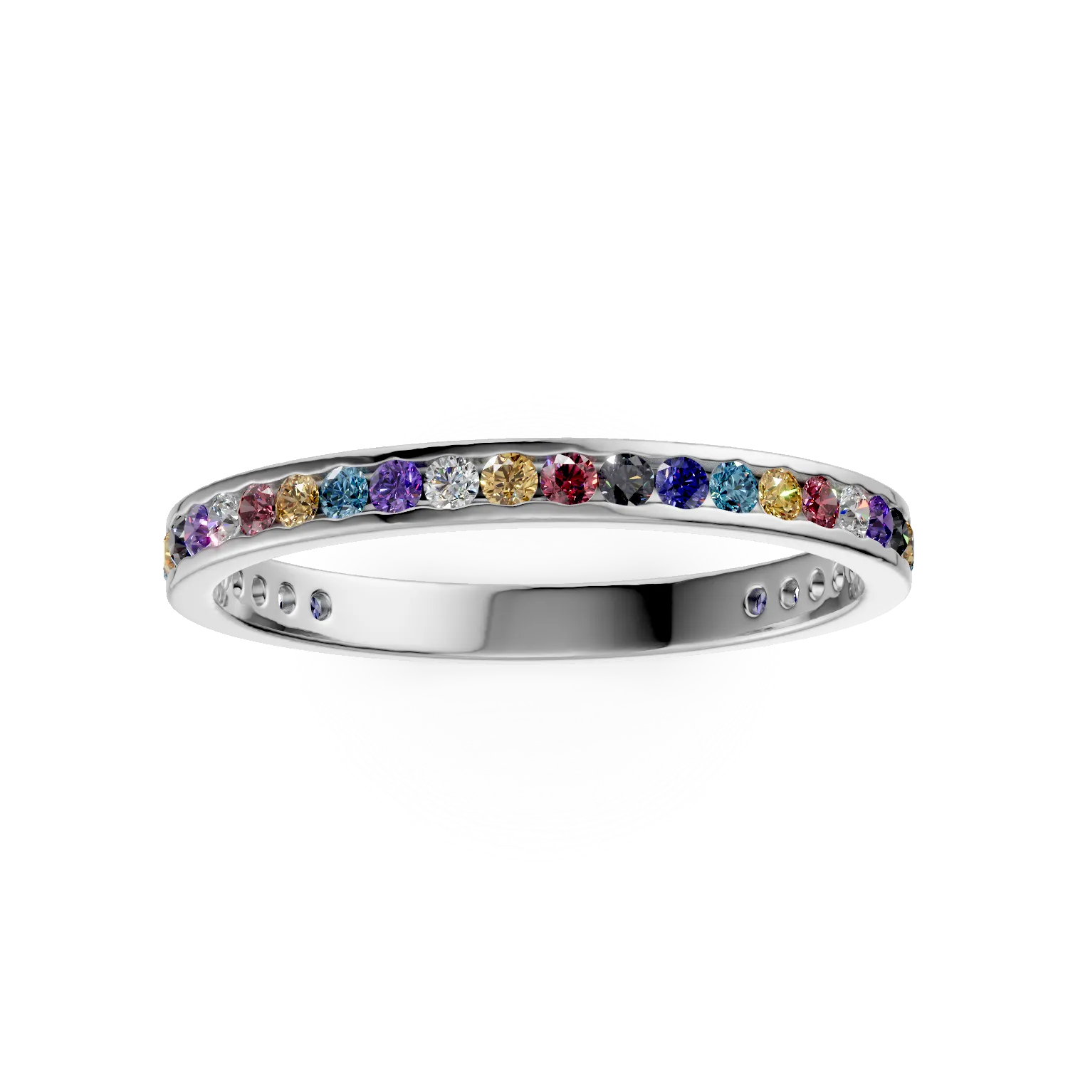 Inel semi eternity din aur alb cu zirconii multicolore