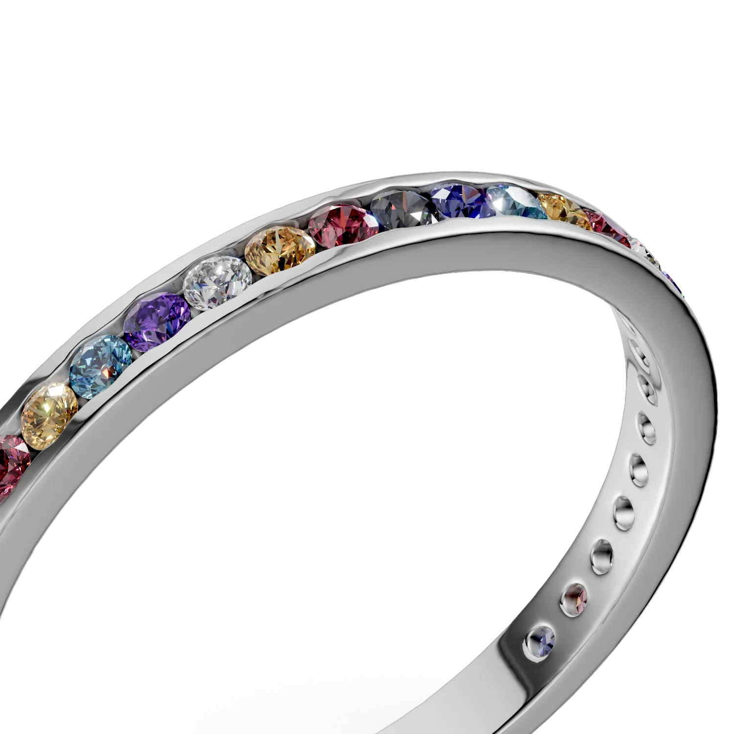 Inel semi eternity din aur alb cu zirconii multicolore