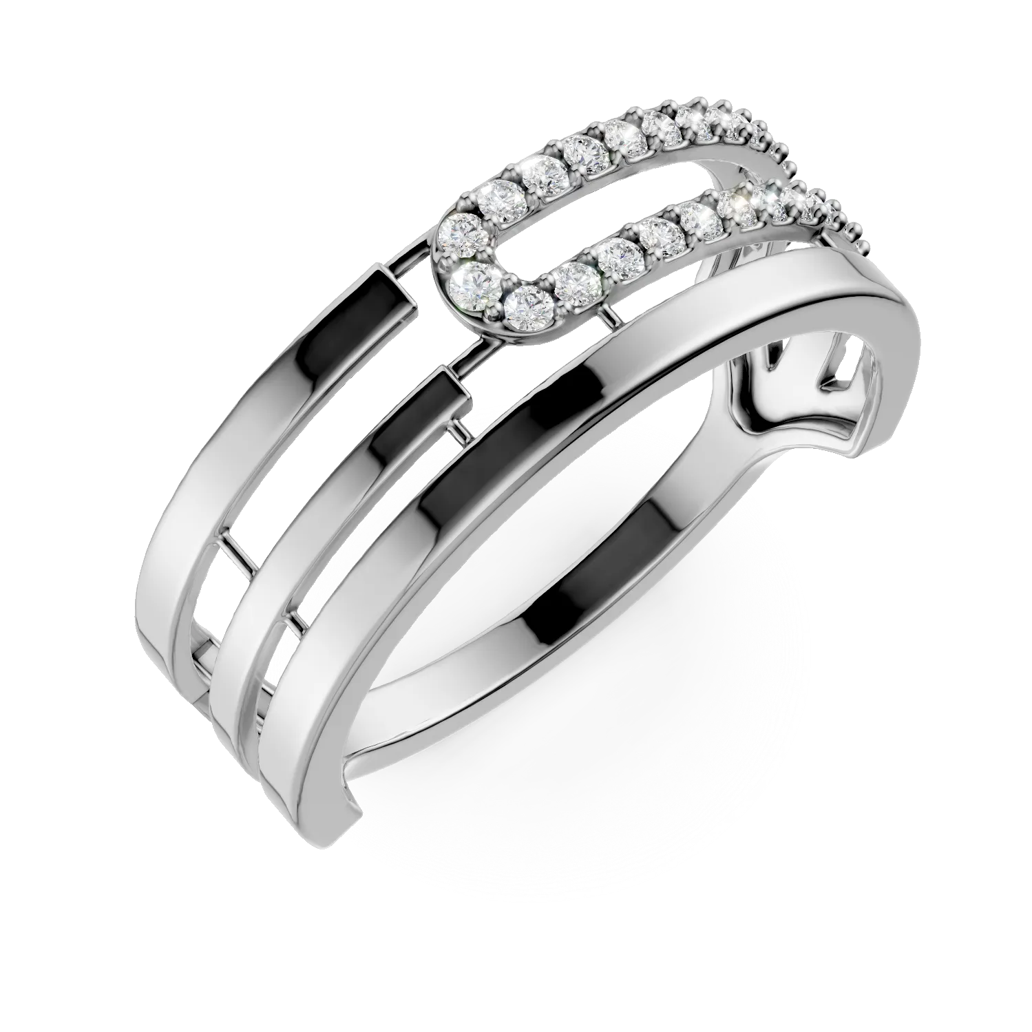 Inel dublu din aur alb cu zirconii