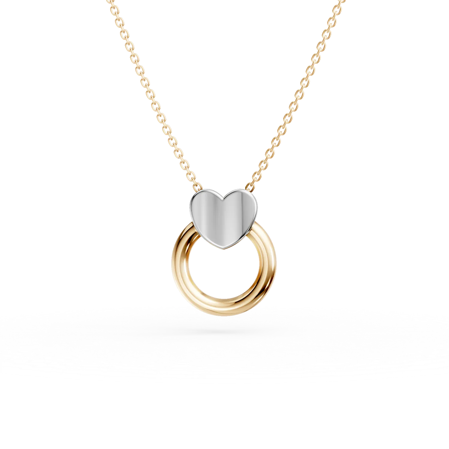 Lant cu pandantiv rotund din aur alb-galben