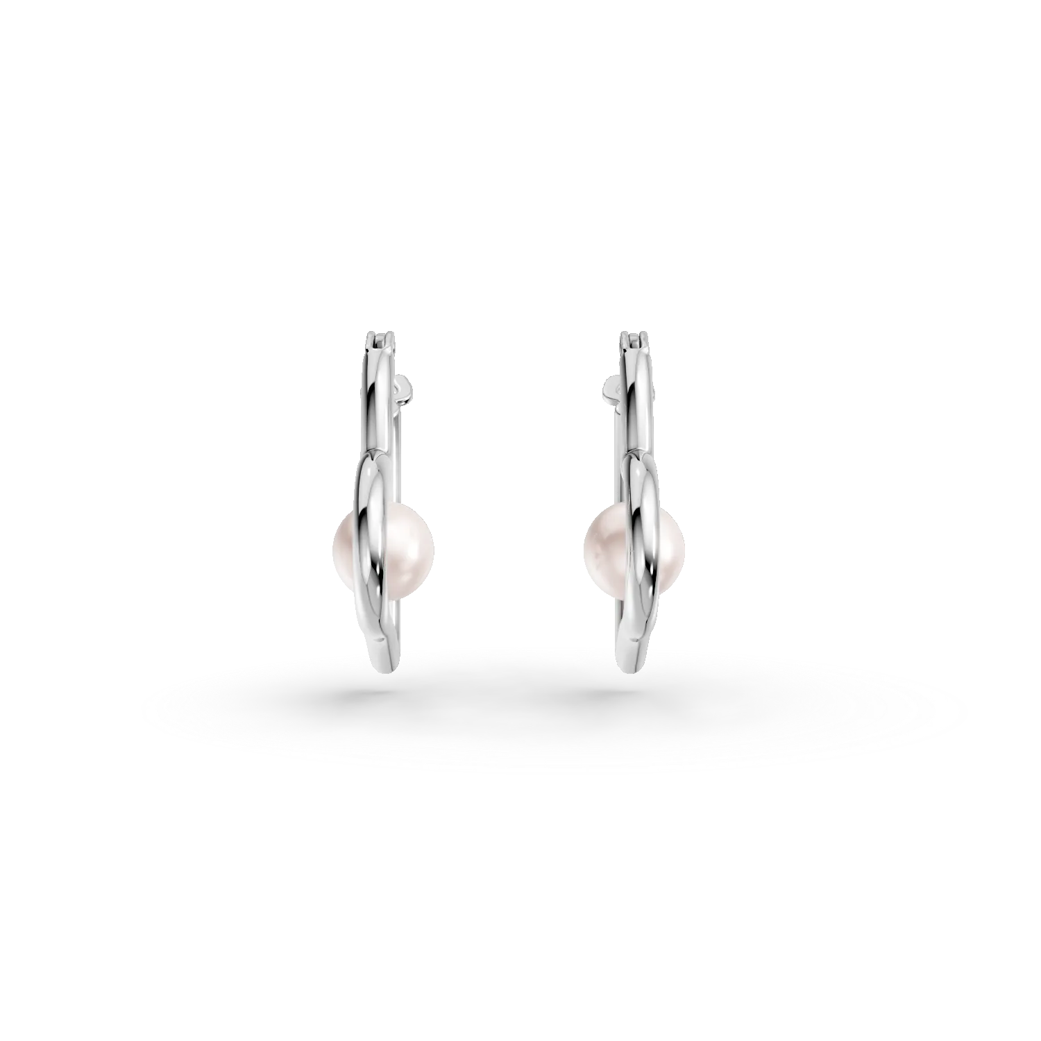 Cercei inimi din aur alb cu perle sintetice