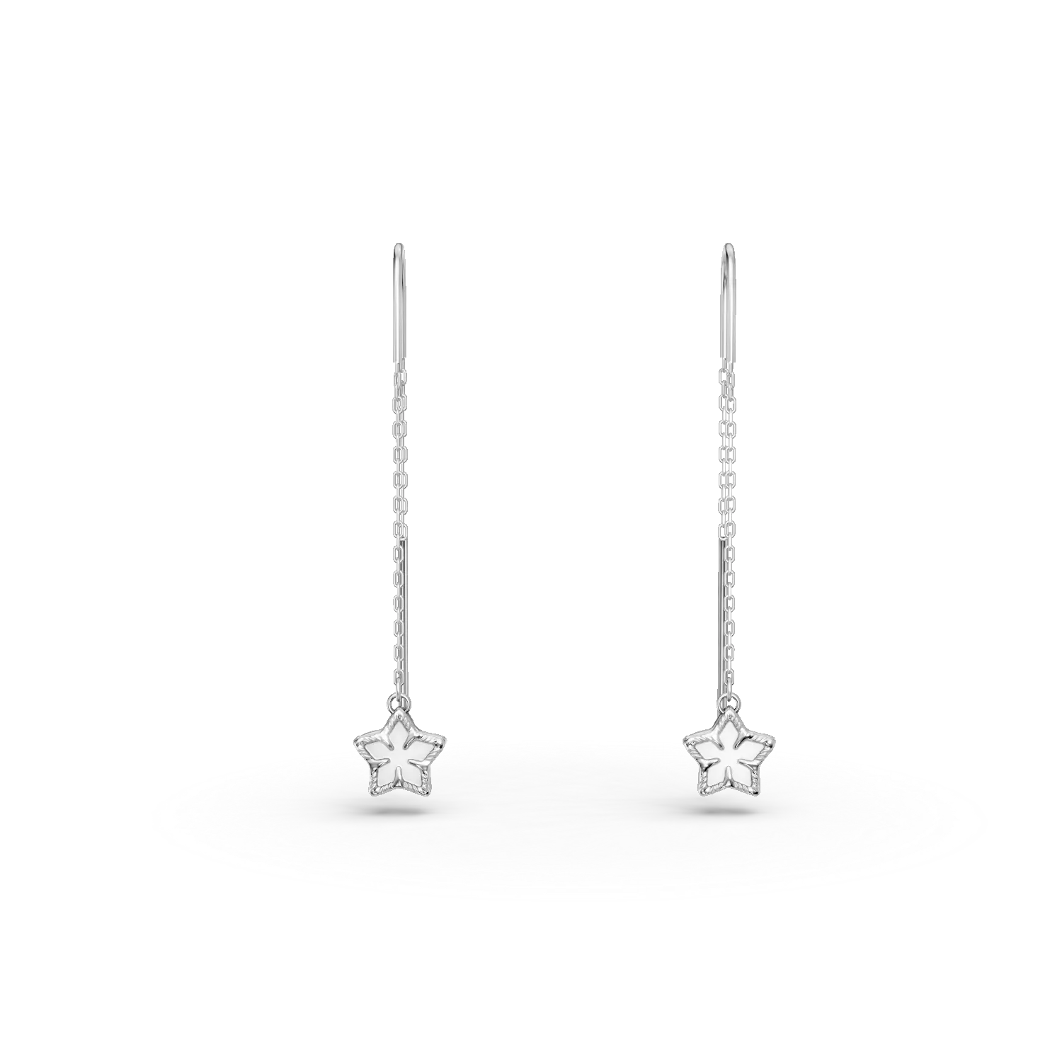 Cercei lungi cu flori din aur alb cu zirconii