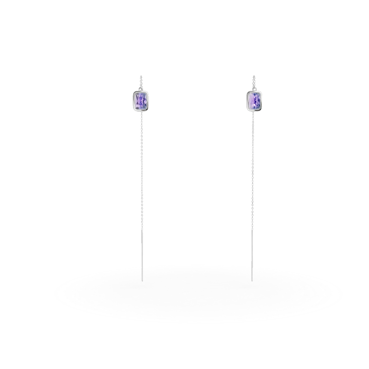 Cercei lungi din aur alb cu zirconii mov