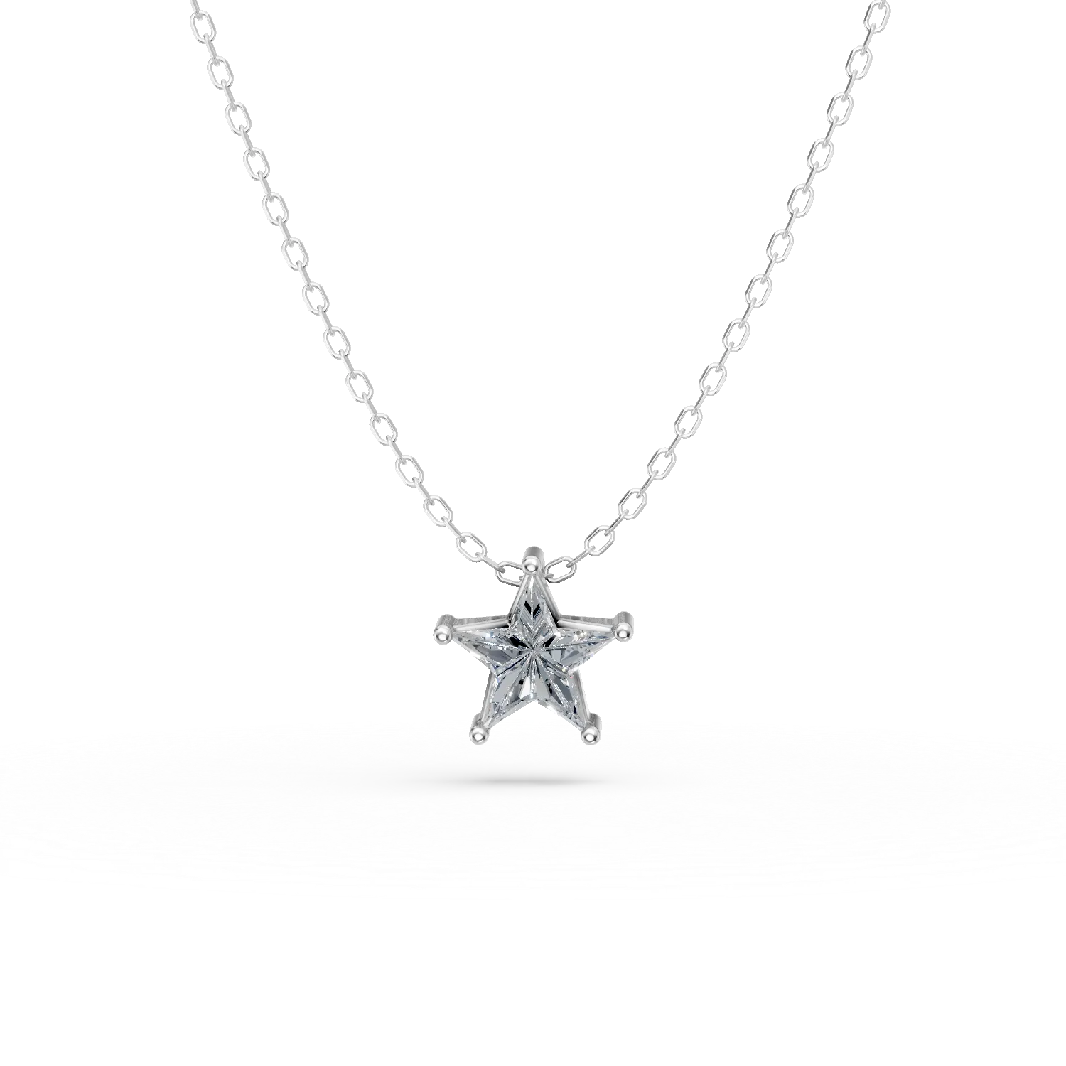 Lant cu pandantiv stea din aur alb cu zirconii