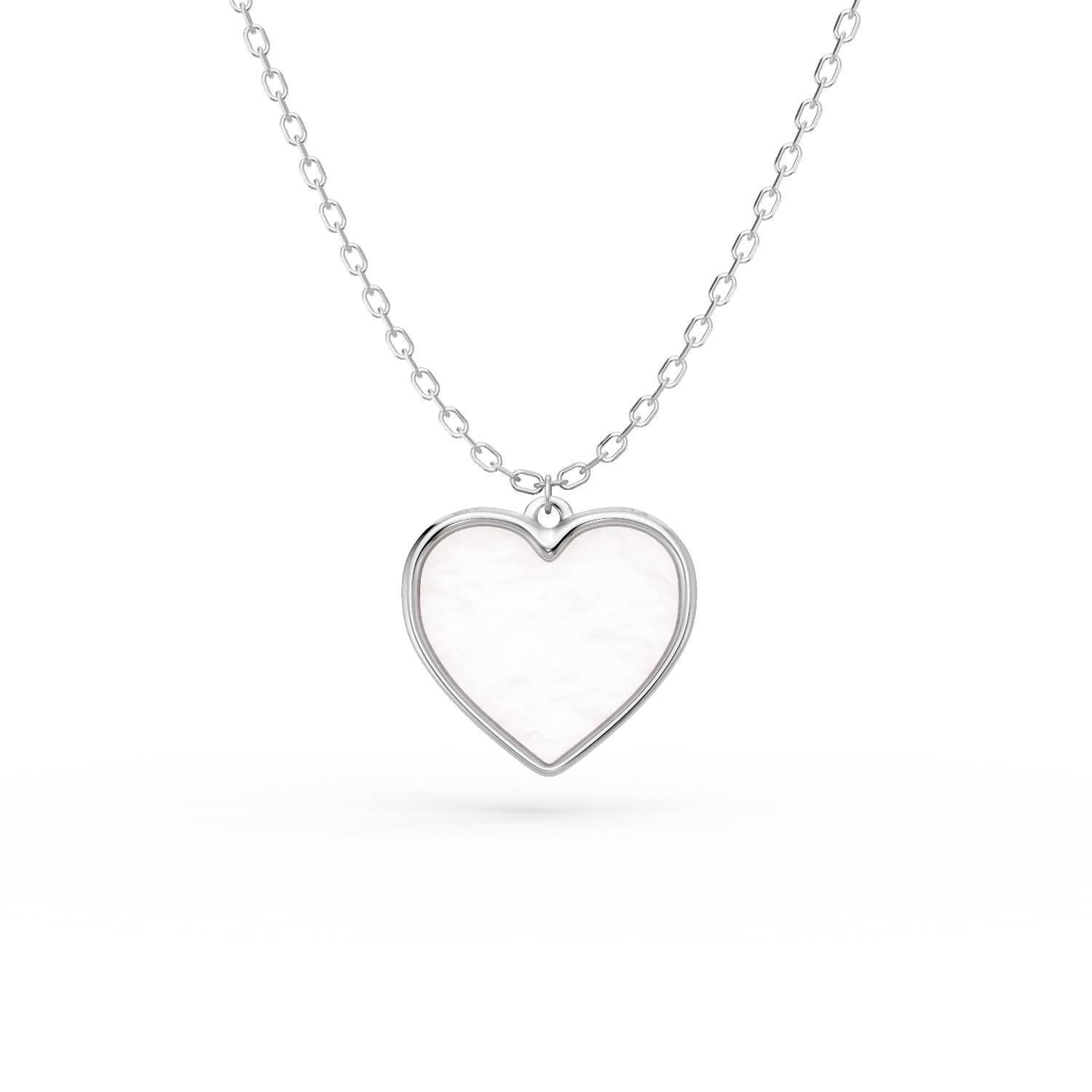 Lant cu pandantiv inima din aur alb cu zirconii